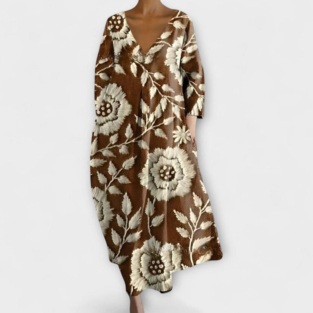 Fiona - Long, colorful dress with V-neck