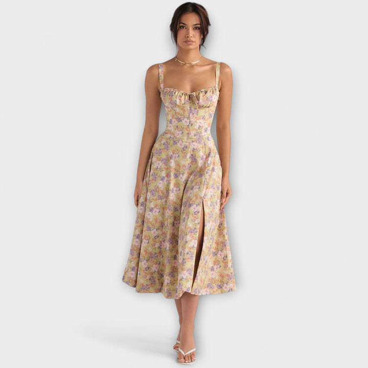 Zipporas - Fitted Bustier Dress with Modern Spring Flower Print