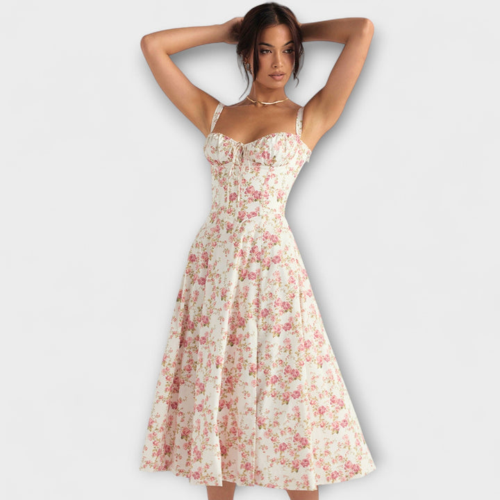 Zipporas - Fitted Bustier Dress with Modern Spring Flower Print