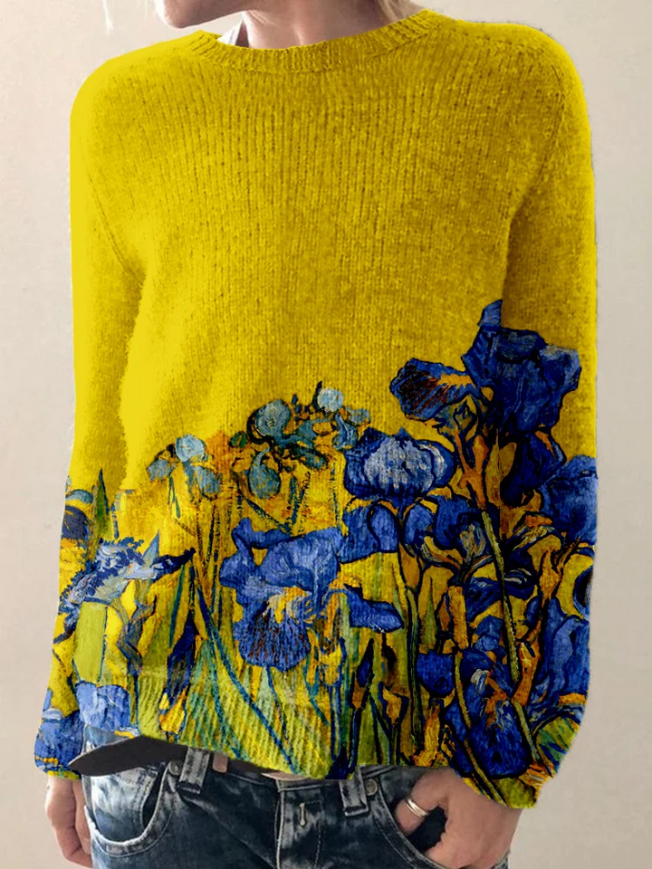 Fiona | Cozy Sweater with Graphic Inspired by Classy Irises Art