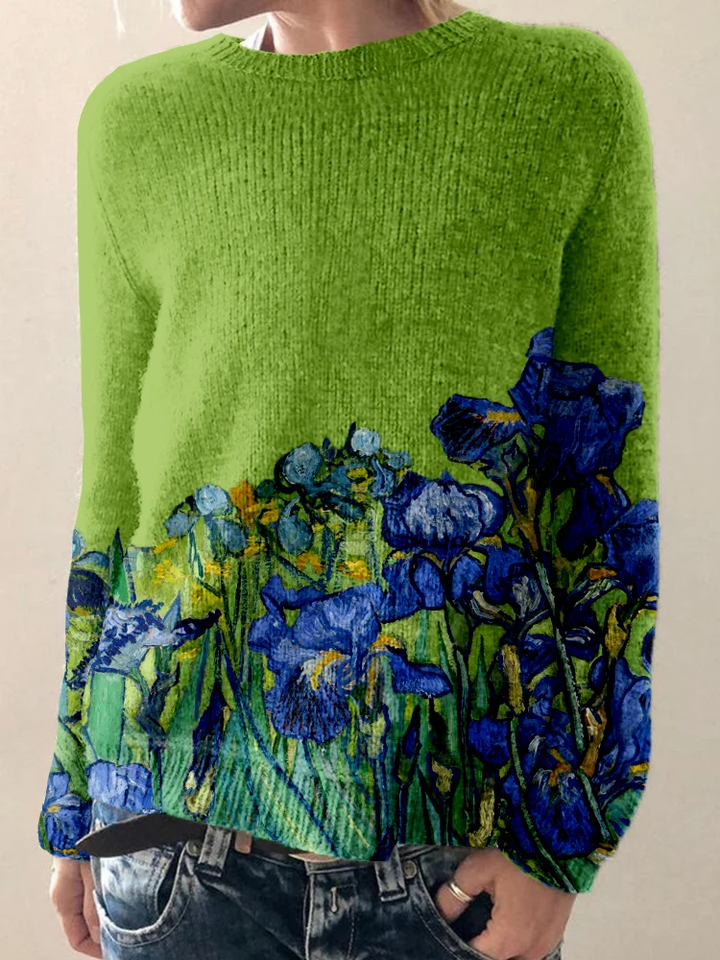 Fiona | Cozy Sweater with Graphic Inspired by Classy Irises Art