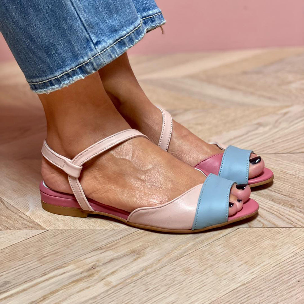 Rose | Asymmetrical Pink Sandals in Color Block Style