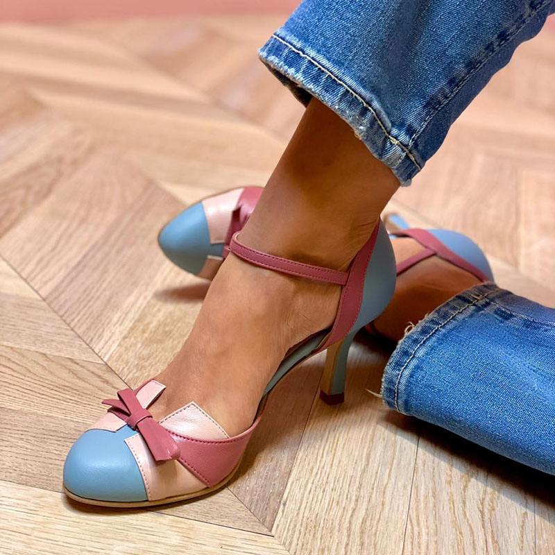Bella | Colorful sandals with bow and strap, round toe