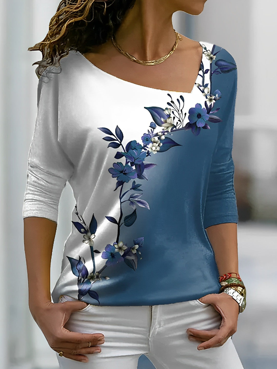 Felicity | Floral Contrast-Color Art T-Shirt