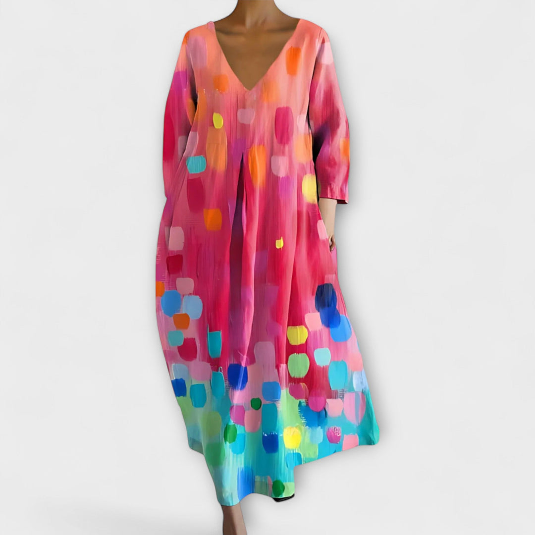 Fiona - Long, colorful dress with V-neck