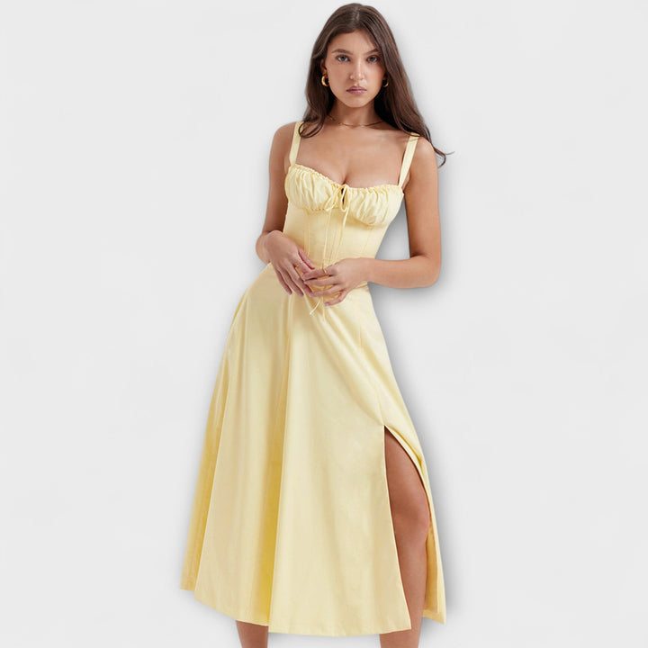 Zipporas - Fitted Bustier Dress with Modern Spring Flower Print